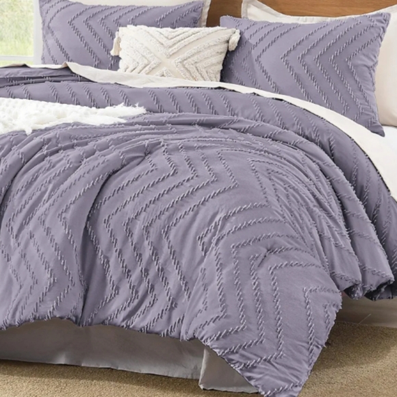 Lavender Gray Chevron Tufted Texture Full Size Bed Comforter Shams Set Bedding - Picture 5 of 14